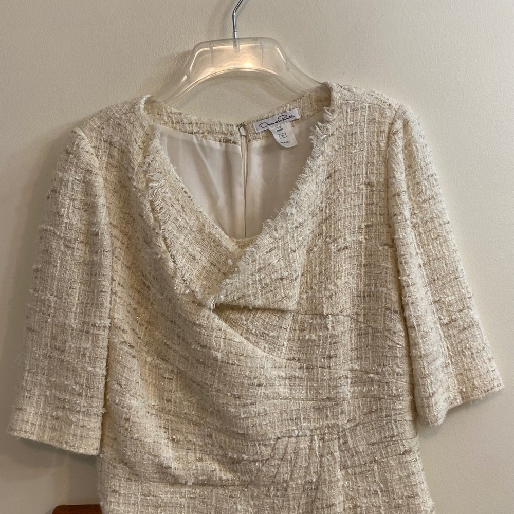 Oscar De La Renta Sheath Dress 10 Cream Tweed Wool Silk S12 Spring 2012 Runway - Picture 11 of 15